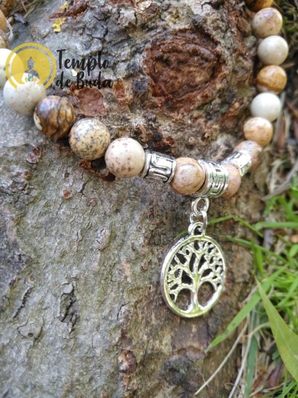 Bracelet ou image en bois de jaspe avec arbre de vie