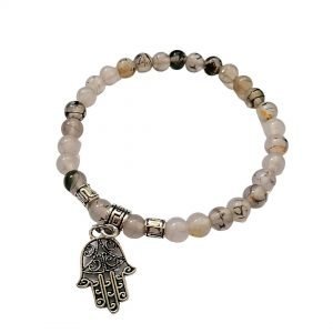 Spider Agate Bracelet with Hand of Fatima 6mm