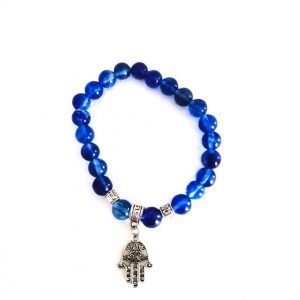 Bracciale di quarzo blu rutilato con mano di Fatima 8 mm