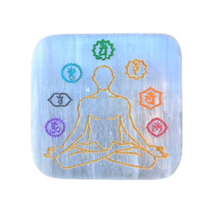 Placa de Selenita Meditação Sete Chakras Coloridos